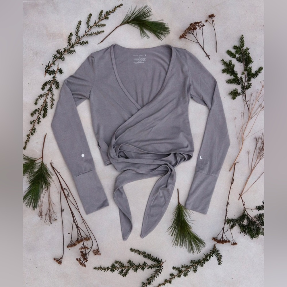 Purusha People Rebirth of the Sun wrap top small blue grey lavender